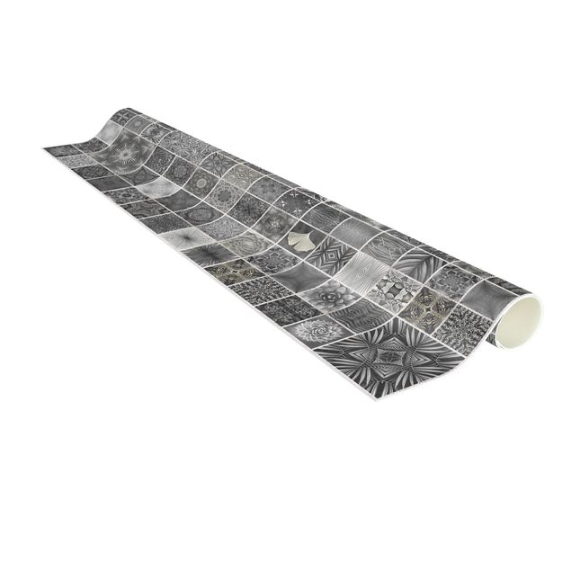 Moderne Teppiche Graue Dschungelfliesen mit Silberschimmer