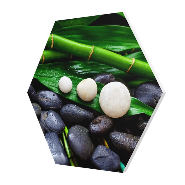 Bilder auf Hartschaumplatte Grüner Bambus mit Zen Steinen