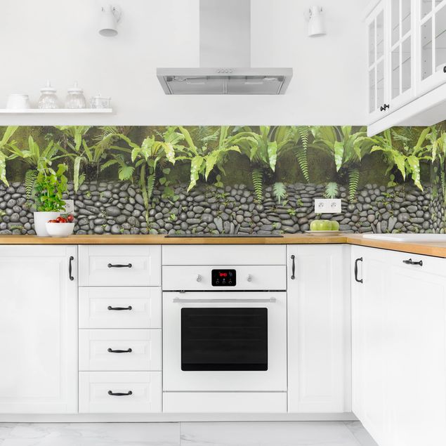 Küchenrückwand Folie Steinoptik Steinwand mit Pflanzen