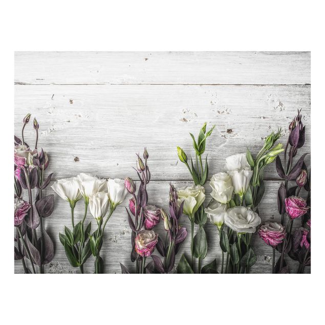 Küchenspiegel Glas Tulpen-Rose Shabby Holzoptik
