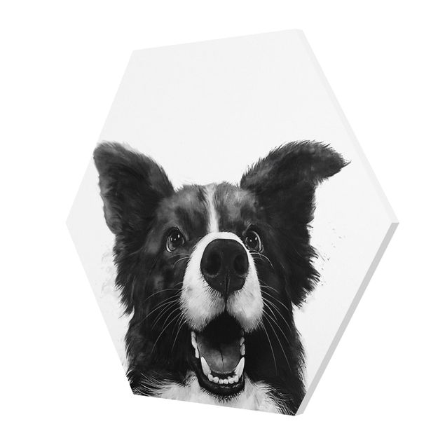 Wandbilder Schwarz-Weiß Illustration Hund Border Collie Schwarz Weiß Malerei