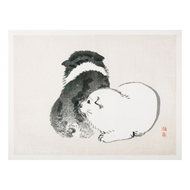 Wandbilder Hunde Asiatische Vintage Zeichnung schwarze und weiße Hündchen