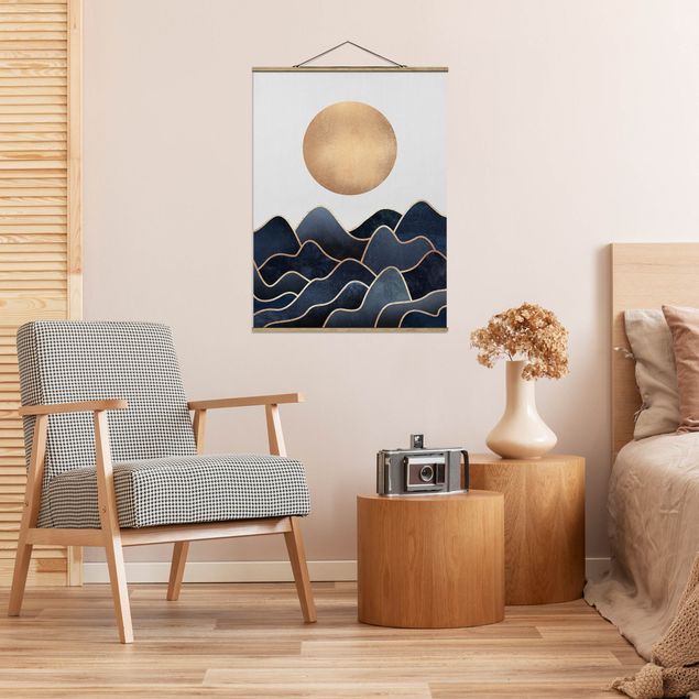 Wandbilder Landschaften Goldene Sonne blaue Wellen