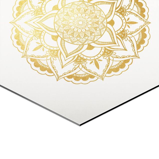Hexagon Bilder Mandala Blüte Sonne Illustration Set Gold