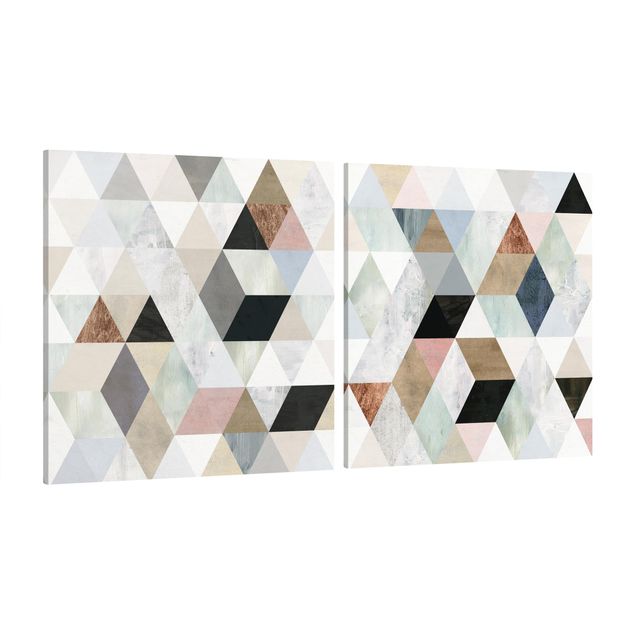 Wandbilder Modern Aquarell-Mosaik mit Dreiecken Set I