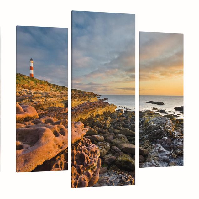 Wandbilder Strände Tarbat Ness Leuchtturm und Sonnenuntergang am Meer