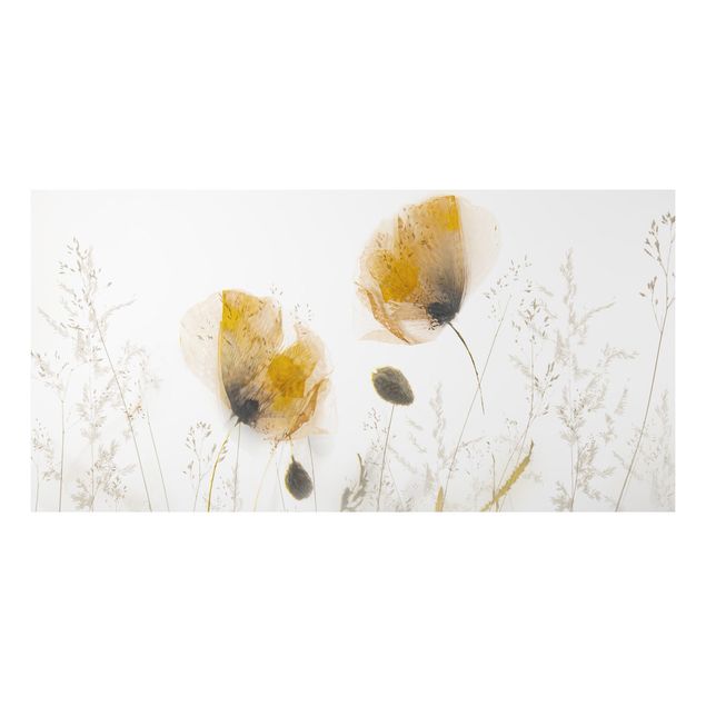 Küche Dekoration Mohnblumen und zarte Gräser im weichen Nebel