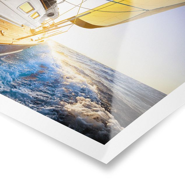 Poster Naturbilder Segelboot auf blauem Meer bei Sonnenschein