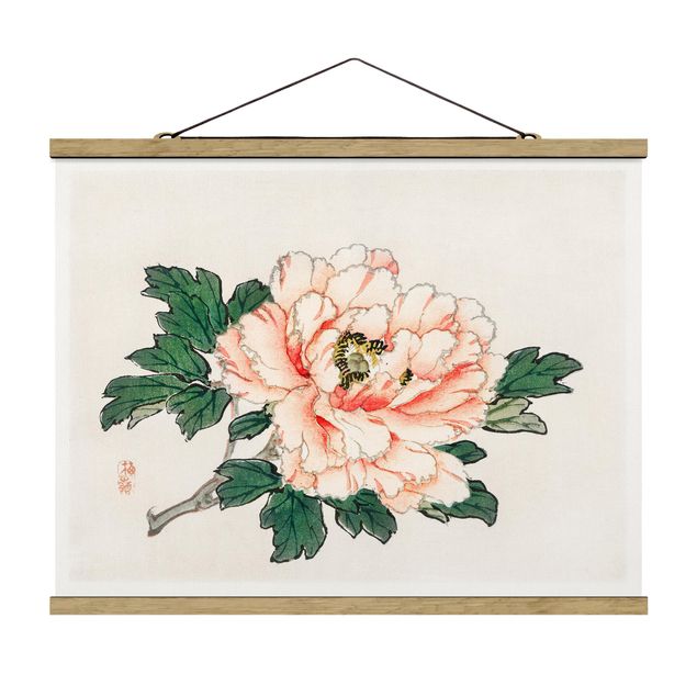 Wandbilder Retro Asiatische Vintage Zeichnung Rosa Chrysantheme