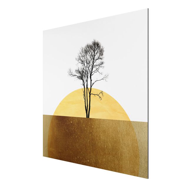 Wandbilder Kunstdrucke Goldene Sonne mit Baum