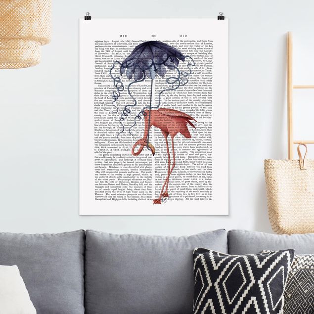 Küche Dekoration Tierlektüre - Flamingo mit Regenschirm