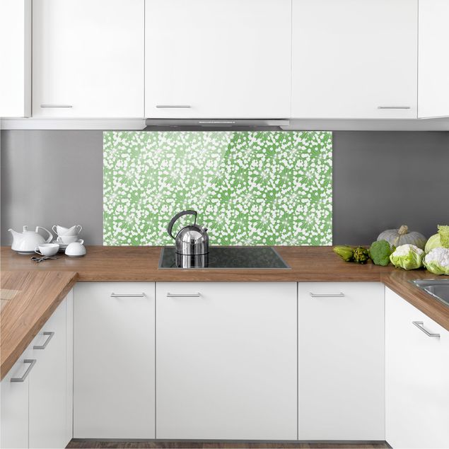Glasrückwand Küche Muster Natürliches Muster Pusteblume mit Punkten vor Grün