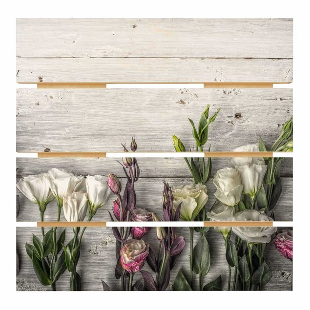Bilder auf Holz Tulpen-Rose Shabby Holzoptik