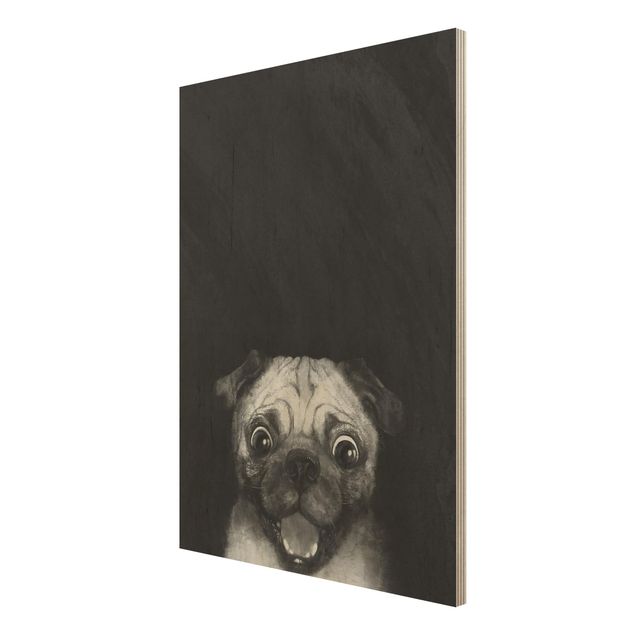 Laura Graves Art Kunstdrucke Illustration Hund Mops Malerei auf Schwarz Weiß