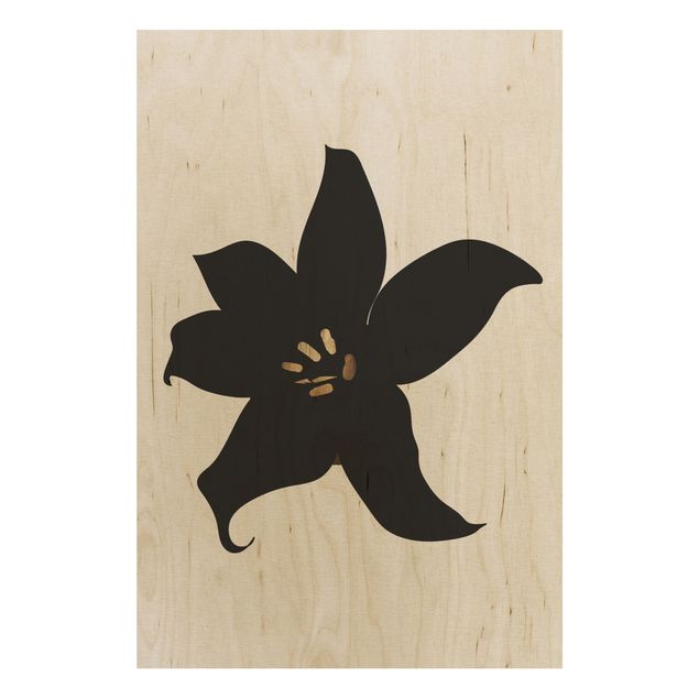 Holzbild Blumen Grafische Pflanzenwelt - Orchidee Schwarz und Gold