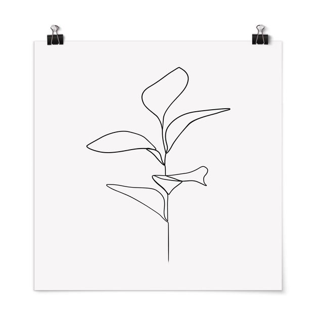 Blumen Poster Line Art Pflanze Blätter Schwarz Weiß