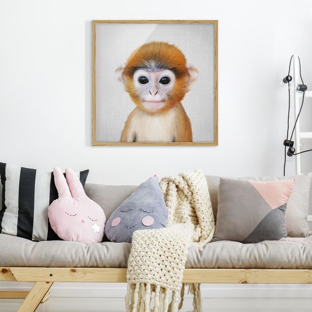 schwarz-weiß Bilder mit Rahmen Baby Affe Anton