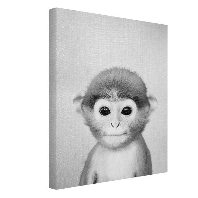 schwarz-weiß Bilder auf Leinwand Baby Affe Anton Schwarz Weiß