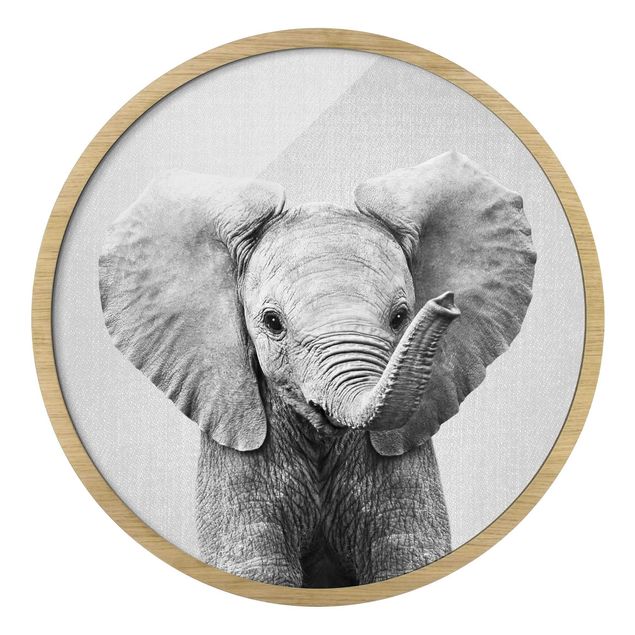 Tierbilder mit Rahmen Baby Elefant Elsa Schwarz Weiß