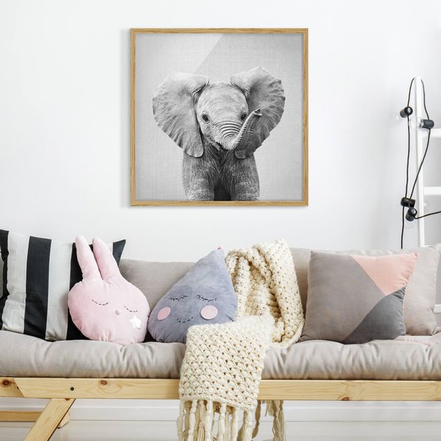 schwarz-weiß Bilder mit Rahmen Baby Elefant Elsa Schwarz Weiß