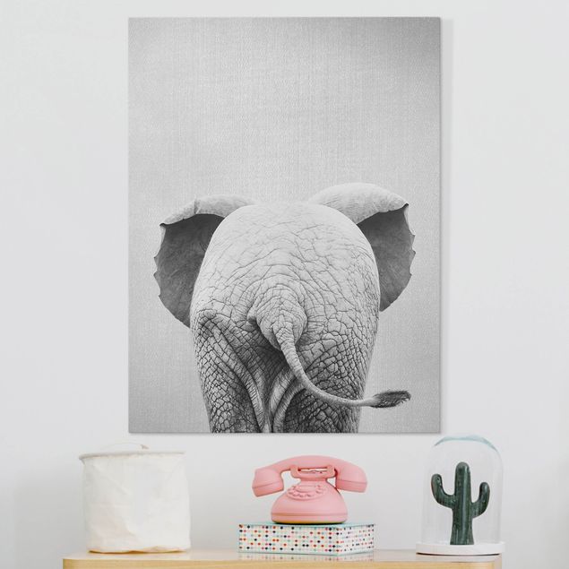 Elefant Leinwand Baby Elefant von hinten Schwarz Weiß
