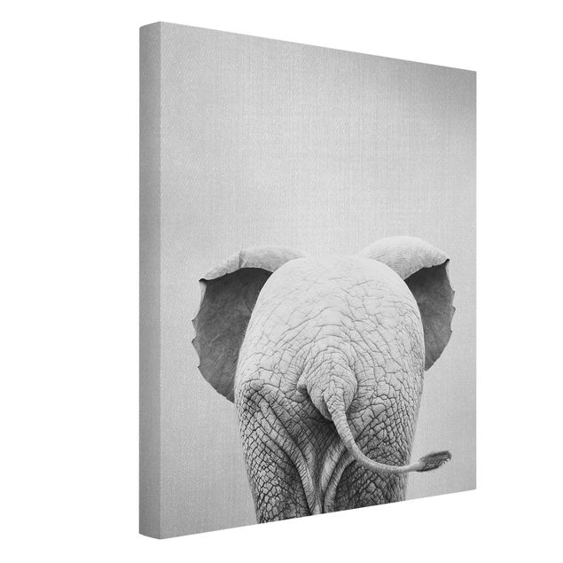 Leinwandbilder schwarz-weiß Baby Elefant von hinten Schwarz Weiß