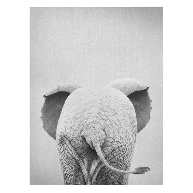 Leinwand Tiere Baby Elefant von hinten Schwarz Weiß