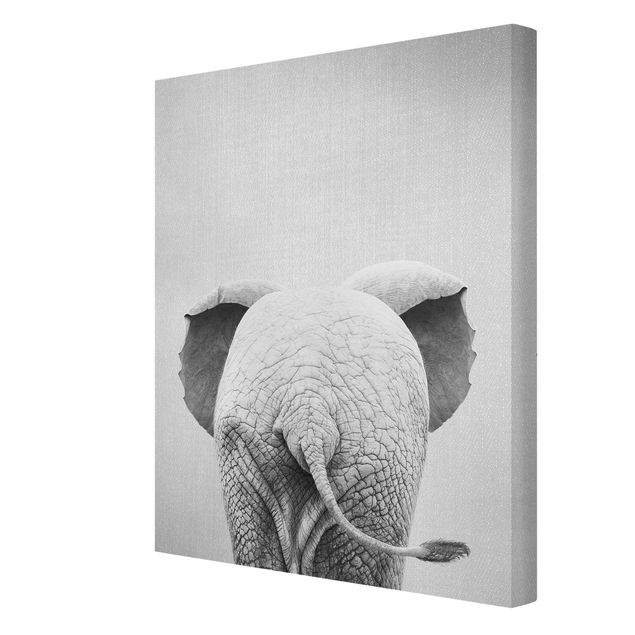 Wandbilder Modern Baby Elefant von hinten Schwarz Weiß
