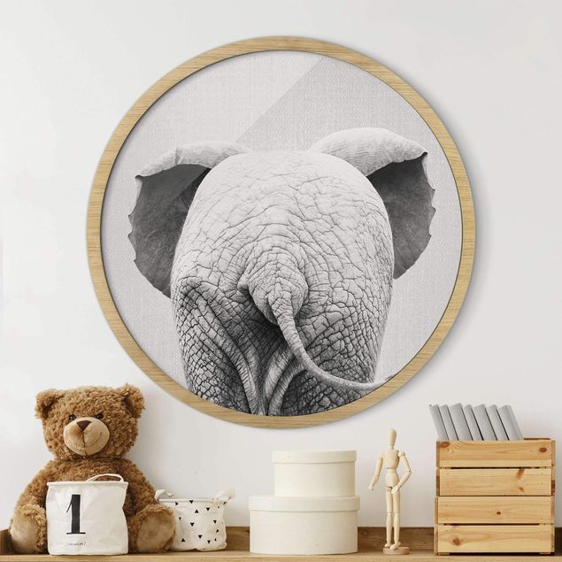 Wandbilder Elefanten Baby Elefant von hinten Schwarz Weiß