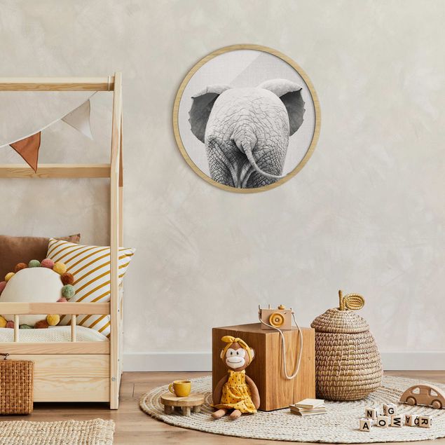 schwarz-weiß Bilder mit Rahmen Baby Elefant von hinten Schwarz Weiß