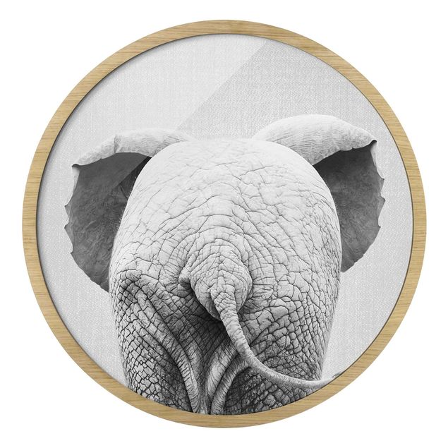 Gerahmte Bilder Tiere Baby Elefant von hinten Schwarz Weiß