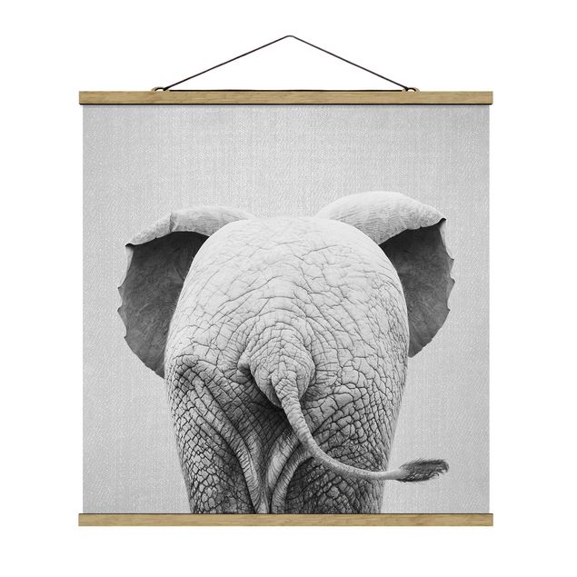 Tiere Poster Baby Elefant von hinten Schwarz Weiß