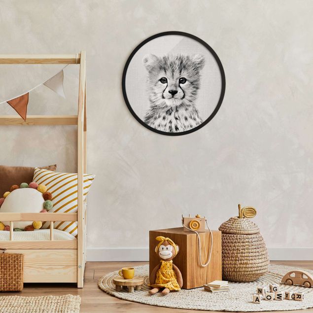 Tierbilder mit Rahmen Baby Gepard Gino Schwarz Weiß