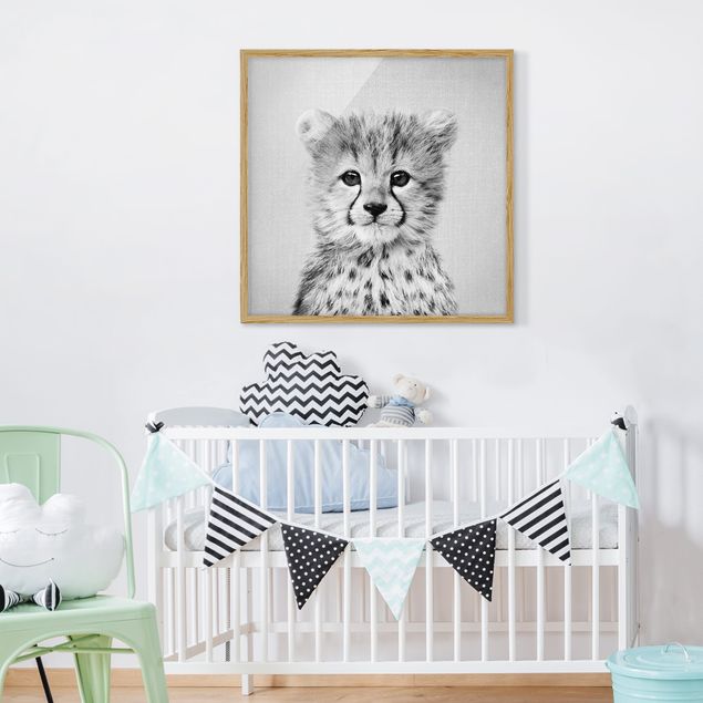 schwarz-weiß Bilder mit Rahmen Baby Gepard Gino Schwarz Weiß