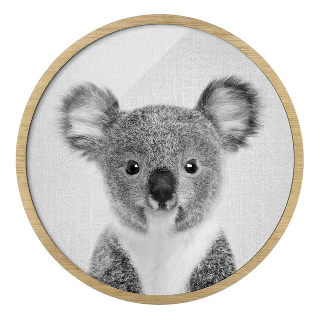 Runde gerahmte Bilder Baby Koala Klara Schwarz Weiß