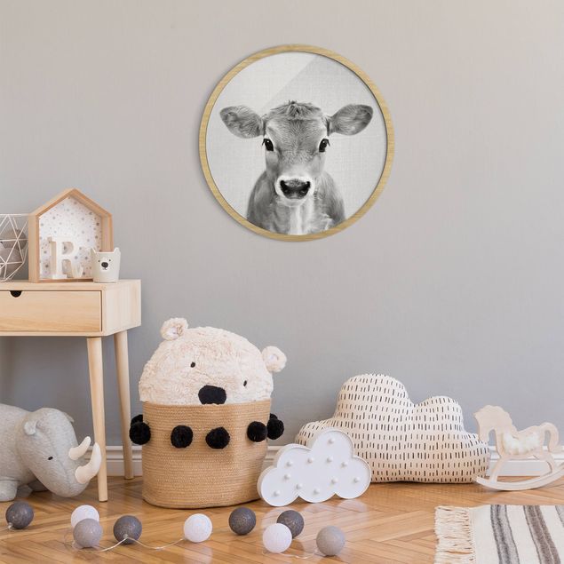 schwarz-weiß Bilder mit Rahmen Baby Kuh Kira Schwarz Weiß