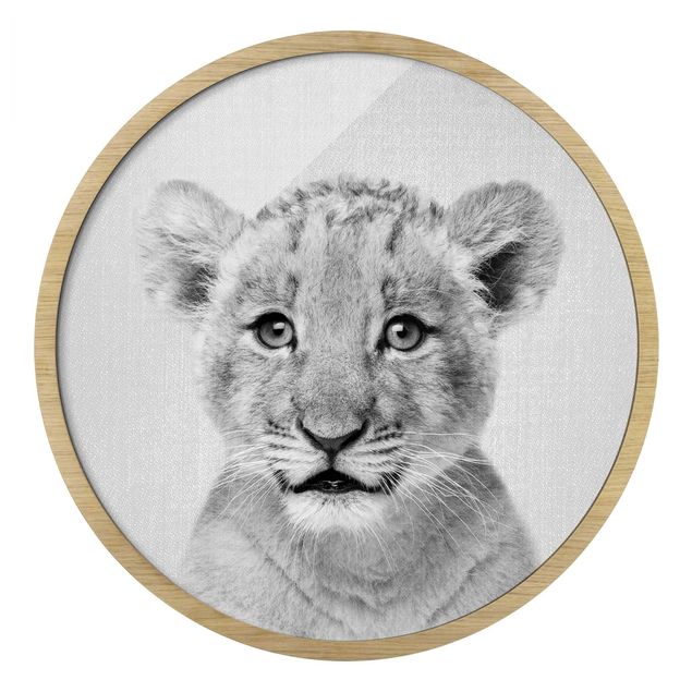 Tierbilder mit Rahmen Baby Löwe Luca Schwarz Weiß