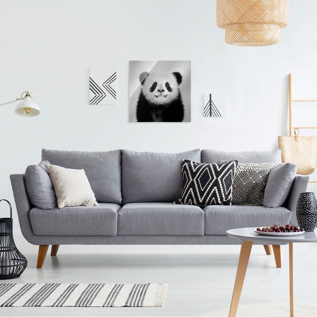 Glasbild schwarz-weiß Baby Panda Prian Schwarz Weiß
