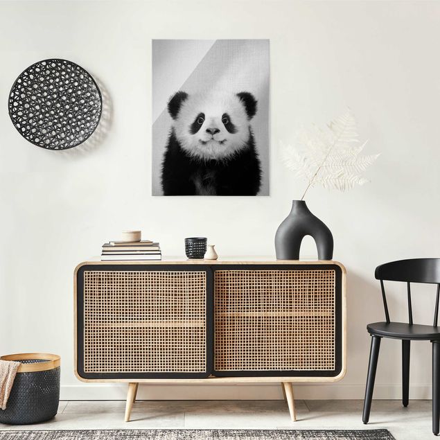 Glasbilder Schwarz-Weiß Baby Panda Prian Schwarz Weiß