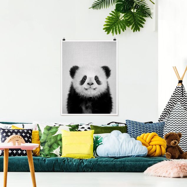 Poster schwarz-weiß Baby Panda Prian Schwarz Weiß