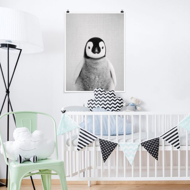 schwarz-weiß Poster Baby Pinguin Pepe Schwarz Weiß