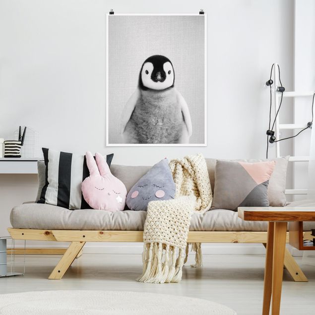 Tiere Poster Baby Pinguin Pepe Schwarz Weiß