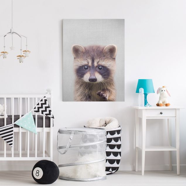 Leinwandbilder schwarz-weiß Baby Waschbär Wicky