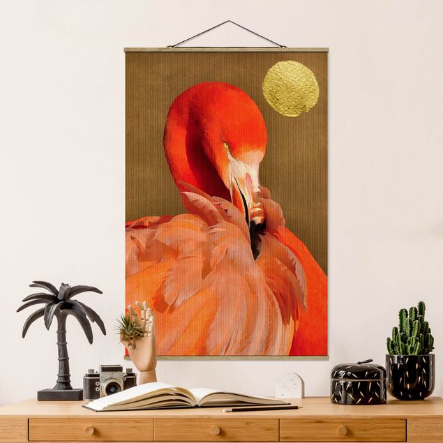 Küchen Deko Goldener Mond mit Flamingo
