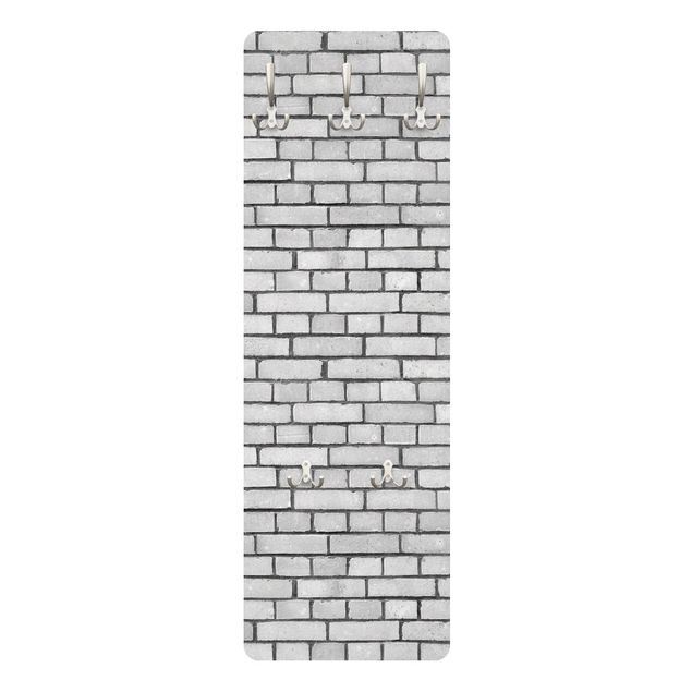 Wandgarderobe mit Motiv Backstein Mauer Weiß