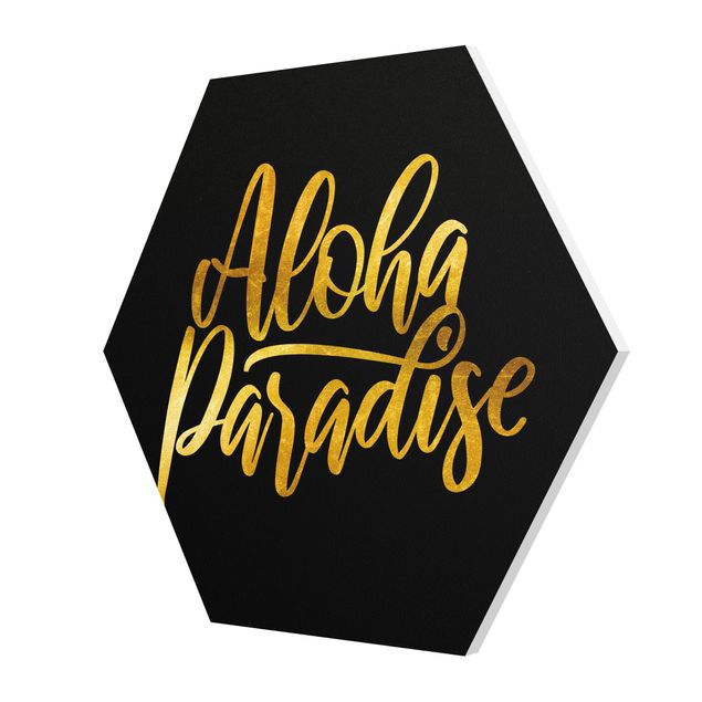 Hexagon Bilder Gold - Aloha Paradise auf Schwarz