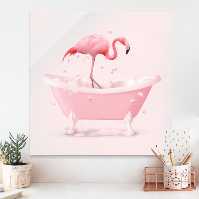 Blumen Glasbilder Badewannen Flamingo