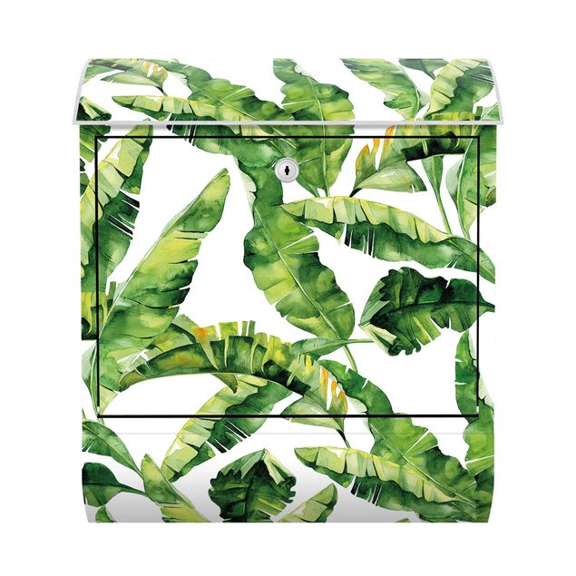 Briefkasten grün Bananenblatt Aquarell Muster