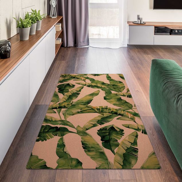 Moderner Teppich Bananenblatt Aquarell Muster