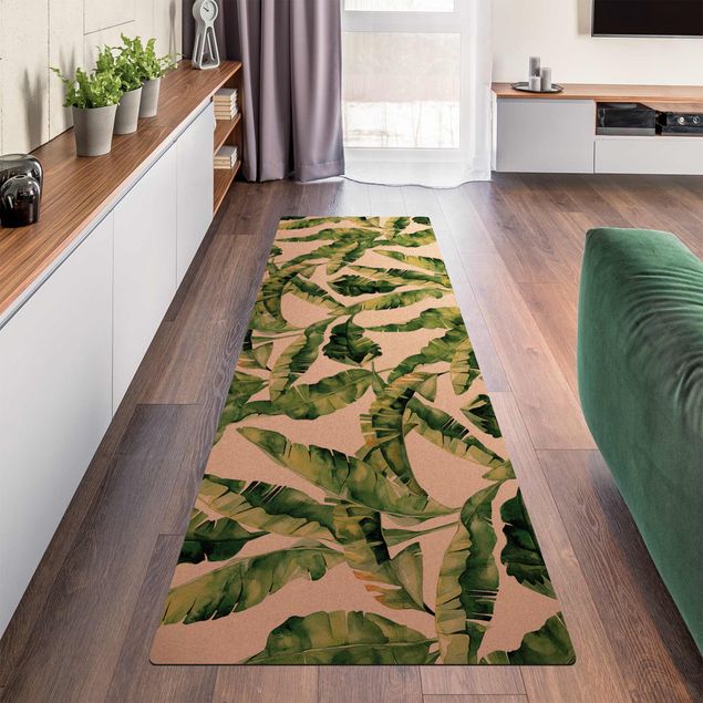Teppich modern Bananenblatt Aquarell Muster
